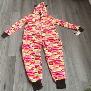 Pink camouflage fleece onesie pajamas